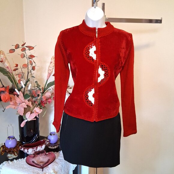 NWT Woman's Red Zip-Up Cardigan Knit Lightweight Elegant Ladies Sweater - Picture 7 of 9